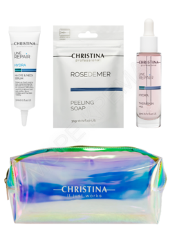 Chameleon AQUA COMBO Christina – Набор для увлажнения кожи с косметичкой Christina «Хамелеон»Line Repair Hydra Theraskin Ha – Регенерирующие увлажняющие капли с гиалуроновой кислотой «Тераскин» - 30мл   Line Repair Hydra Ha Eye & Neck Serum – Сыворо - МОРЕ КРЕМА официальный магазин косметики CHRISTINA LEVISSIME ARKADIA , Магазин Профессиональной косметики , доставка косметики